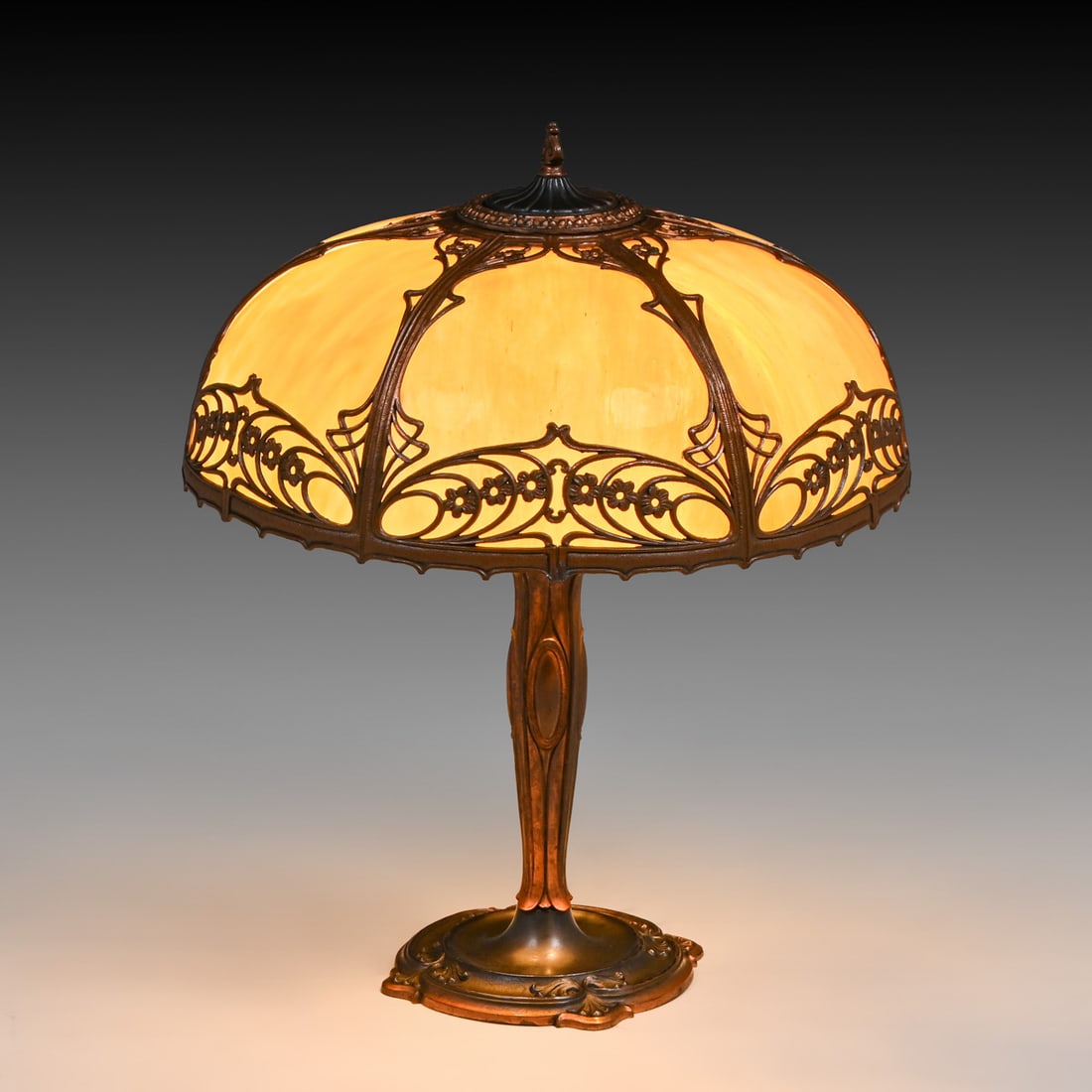 Art Nouveau Caramel Curved Glass Table Lamp c1910 (1 of 8)