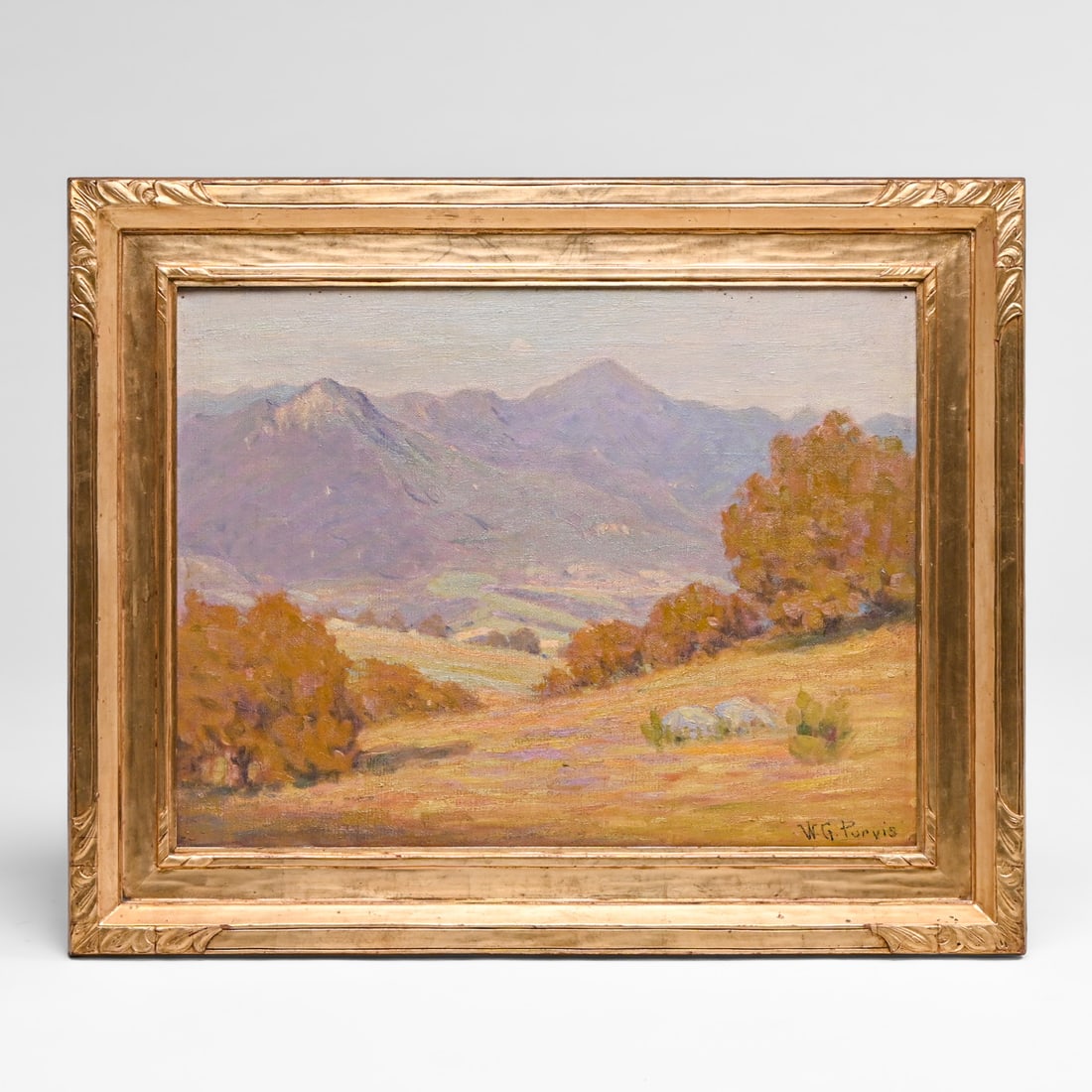 William Galbraith Purvis (1870-1924) California Painting: Santa Barbara Foothills c1910s: William Galbraith Purvis (1870-1924) California Painting: Santa Barbara Foothills c1910s. SIgned. Excellent condition. 16"h x 21"w. Frame 21.5"h x 26.5"w FREE NATIONWIDE SHIPPING Free Nationwide Shipp