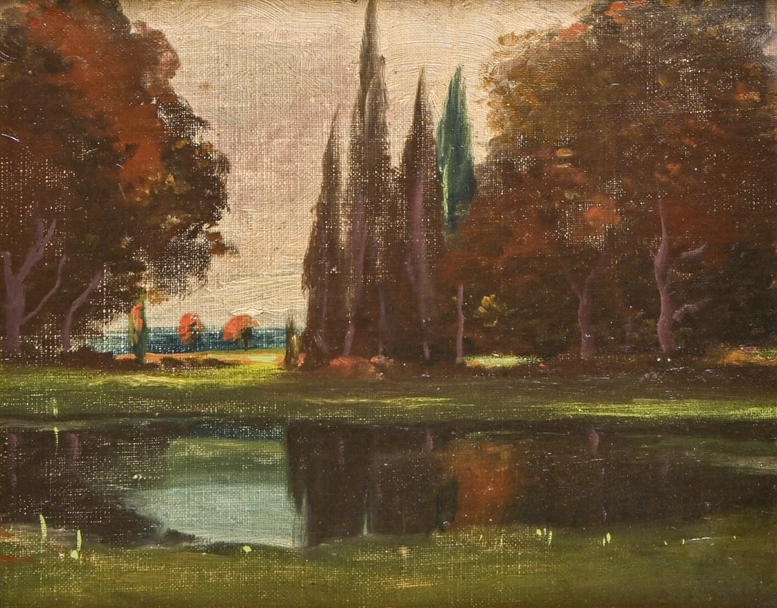American Tonalist School Arts & Crafts Oil on Board Nocturne Landscape c1910: American Tonalist School Arts & Crafts Oil on Board Nocturne Landscape c1910. Unsigned. Excellent condition. 8"h x 10"w. Frame 13.75"h x 15.75"w FREE NATIONWIDE SHIPPING Free Nationwide Shipping