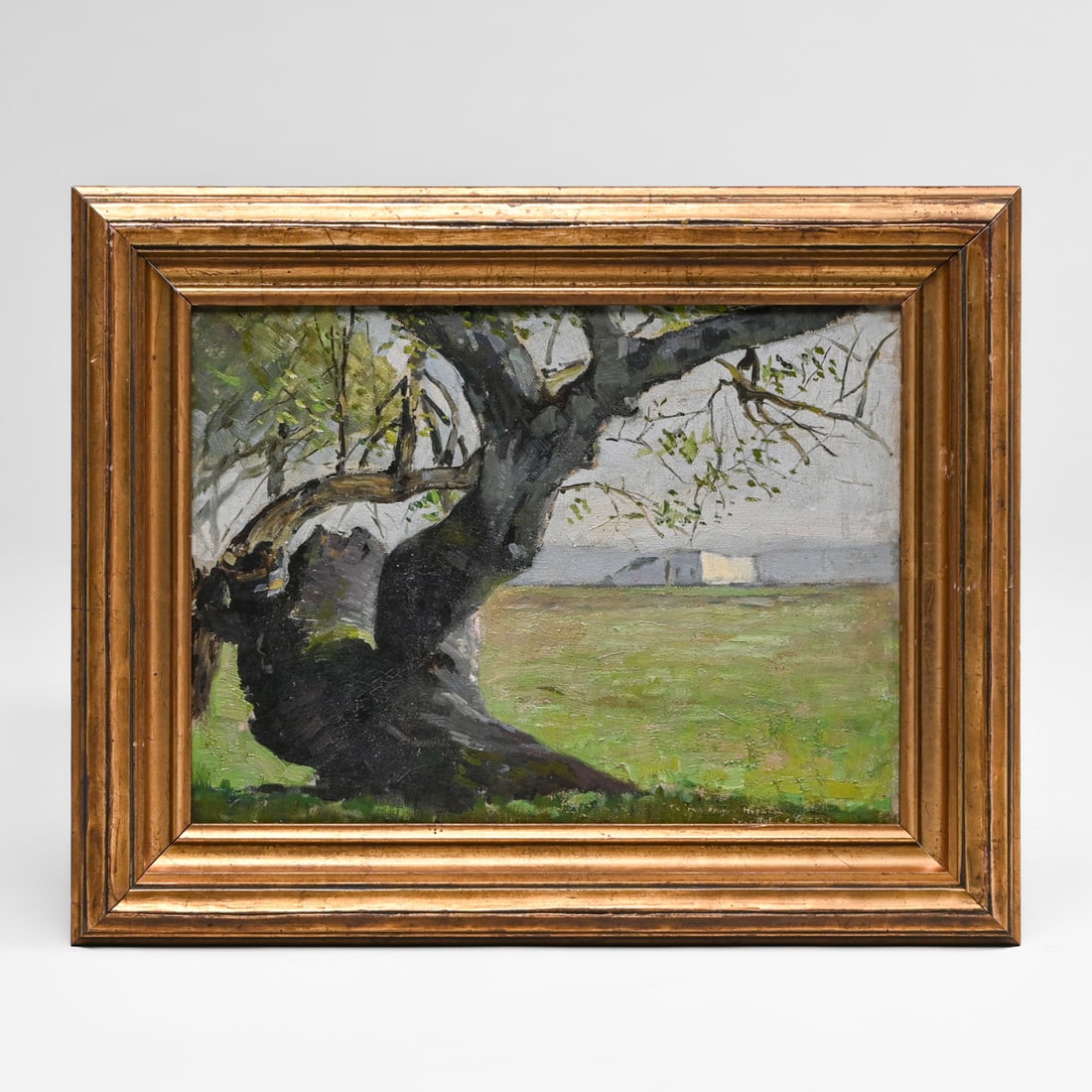 Charles Rollo Peters (1862-1928) Early Tonalist French Period Painting c1890s: Charles Rollo Peters (1862-1928) Early Tonalist French Period Painting c1890s. Inscribed and signed lower right "To my Friend Hooker / CHAS ROLLO PETERS." A highly important oil on mahogany panel depi