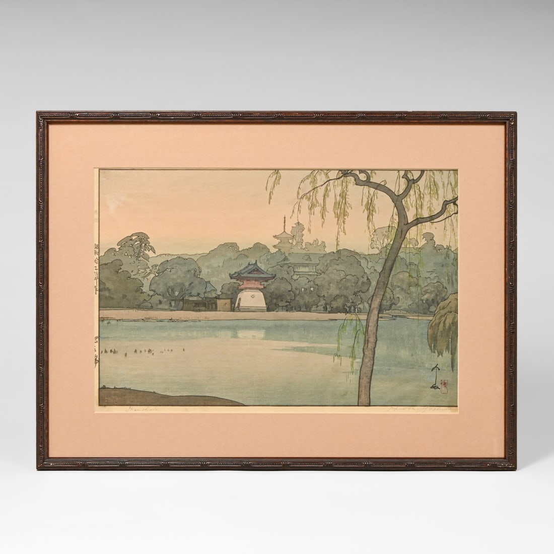 Hiroshi Yoshida Color Woodblock Print 1937: Hiroshi Yoshida Color Woodblock Print 1937. Posthumous edition, unmarked. Moderate archival tape residue and minor peripheral sheet disfigurements along the outer white margin boundaries from