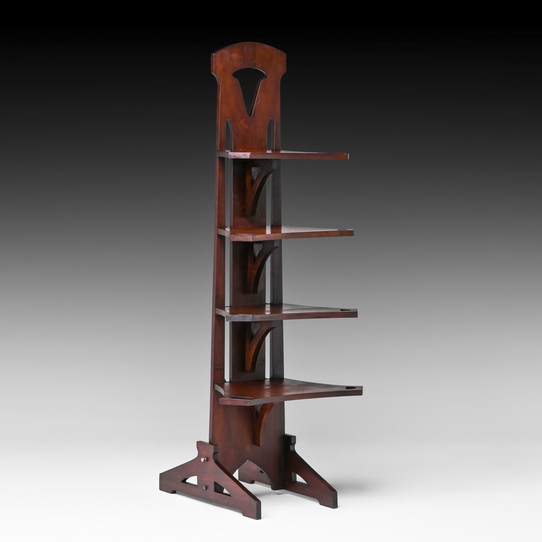 Oscar Onken - Cincinnati, OH Mahogany Cutout Modular Window Display Stand c1911: Oscar Onken - Cincinnati, OH Mahogany Cutout Modular Window Display Stand c1911. Onken was a designer for Shop the Crafters. Signed. Excellent original finish. 60.75"h x 19"w x 26.75"d FREE NATIONWIDE