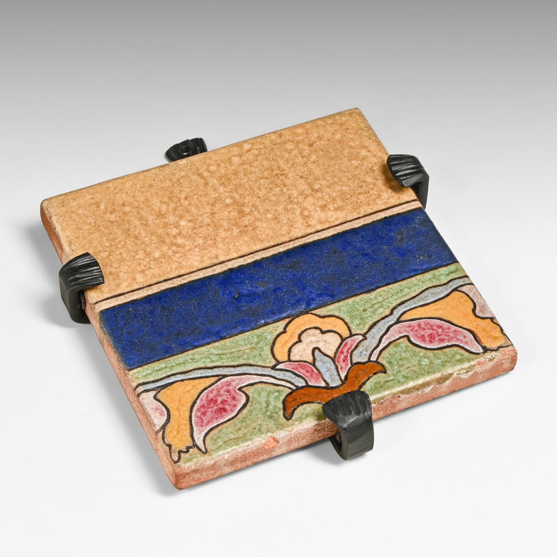 California Art Tile Co. "CalArt" #DEK2 Arts & Crafts Cuenca Floral Tile c1920s. (1 of 5)
