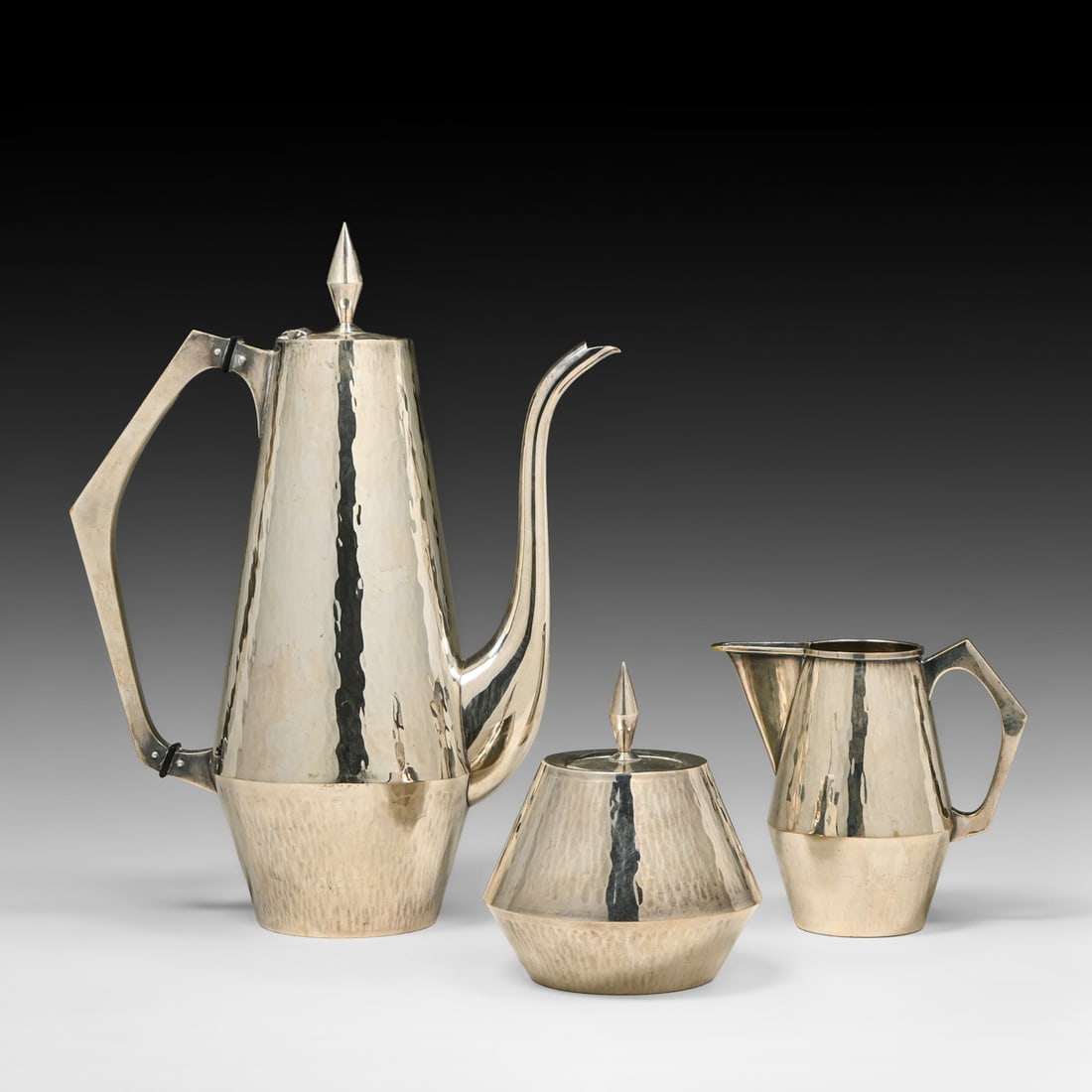 Agatha van Erp (1893-1978) "Metalcraft" Hammered Copper Silver-Plated Tea Set c1930s/1940s (1 of 12)