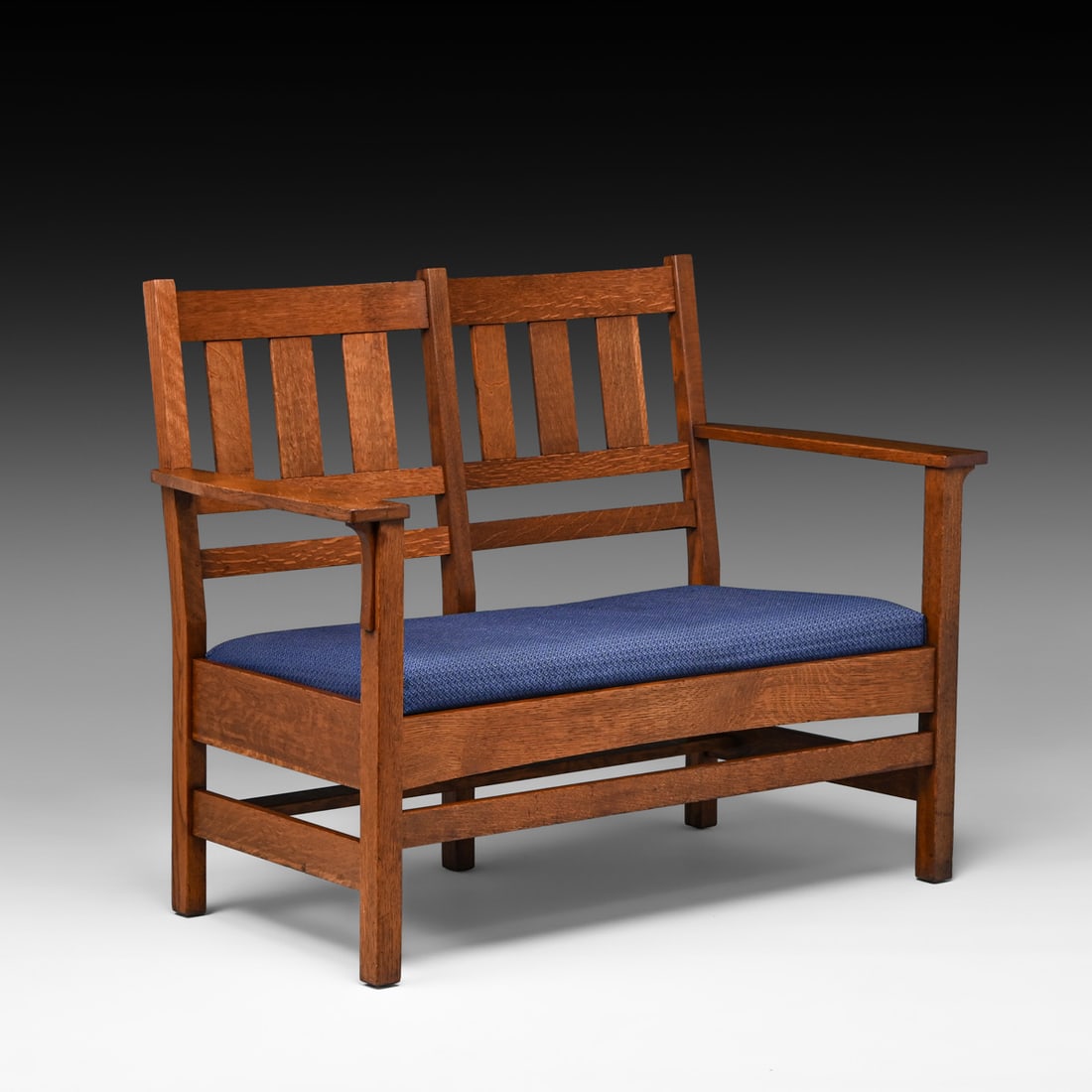 Stickley Brothers Oak Two-Back Settee c1910: Stickley Brothers Oak Two-Back Settee c1910. Unsigned. Excellent original finish. Rock solid sturdy. 37"h x 48"w x 24"d FREE NATIONWIDE SHIPPING Free Nationwide Shipping within the lower 48 states for