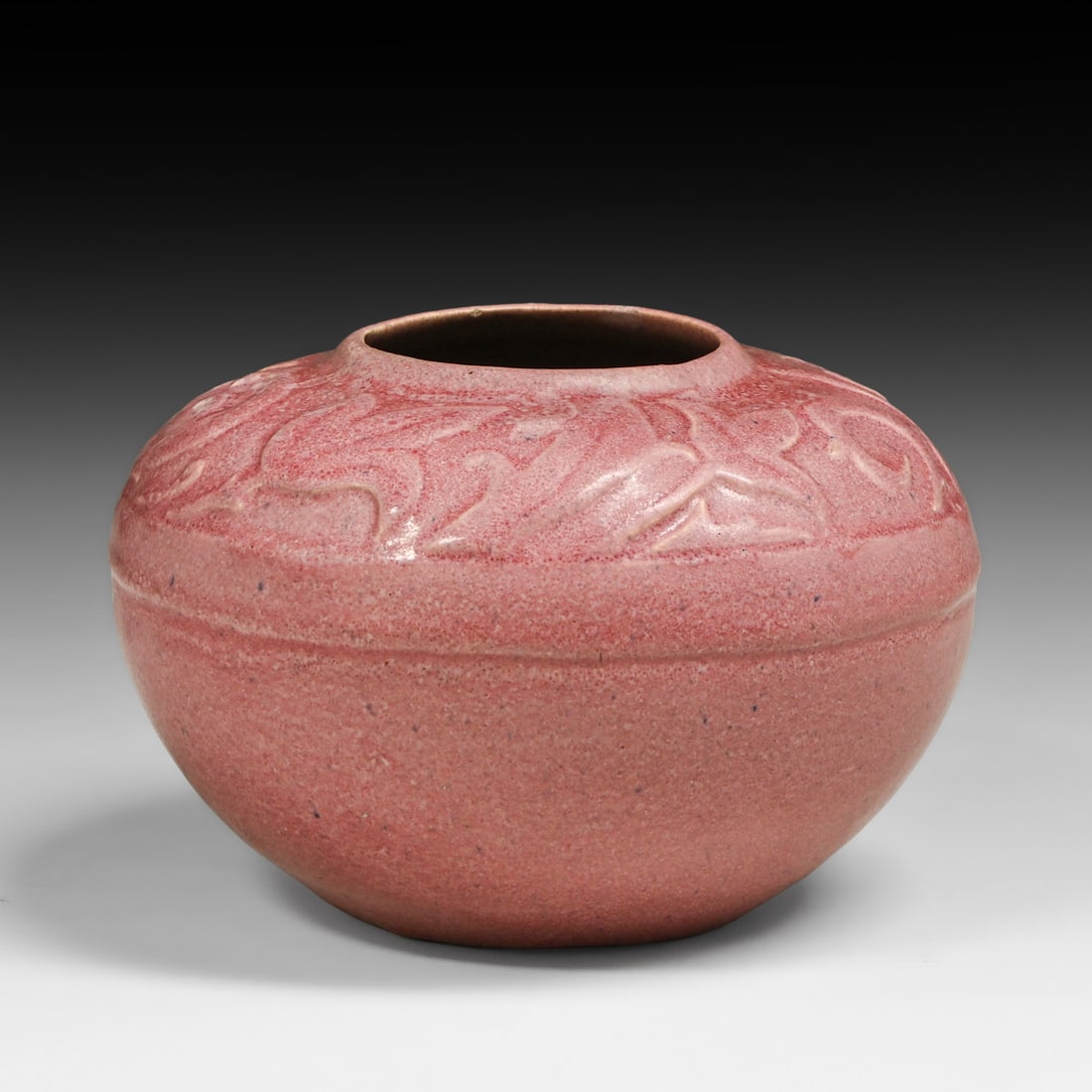 Arequipa Pottery Cherry Blossom Matte Rose Vase c1911-1913: Arequipa Pottery Cherry Blossom Matte Rose Vase c1911-1913. Marked with the impressed Arequipa tree & pot shop mark, design "77/16", and numbers "18" and "13" on the underside. A very small chip to