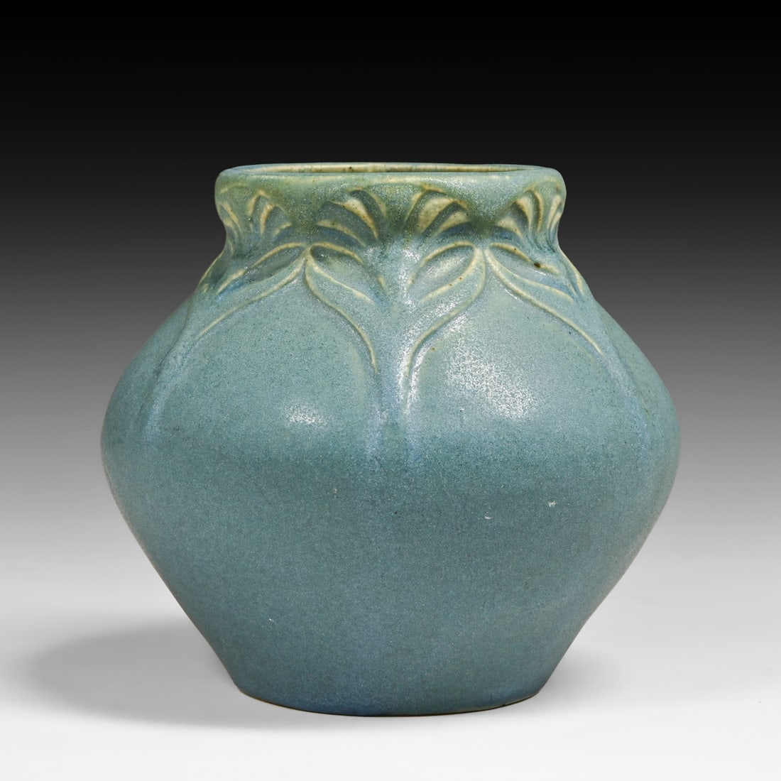 Van Briggle #771 Matte Blue Stylized Leaf Vase 1907 (1 of 4)