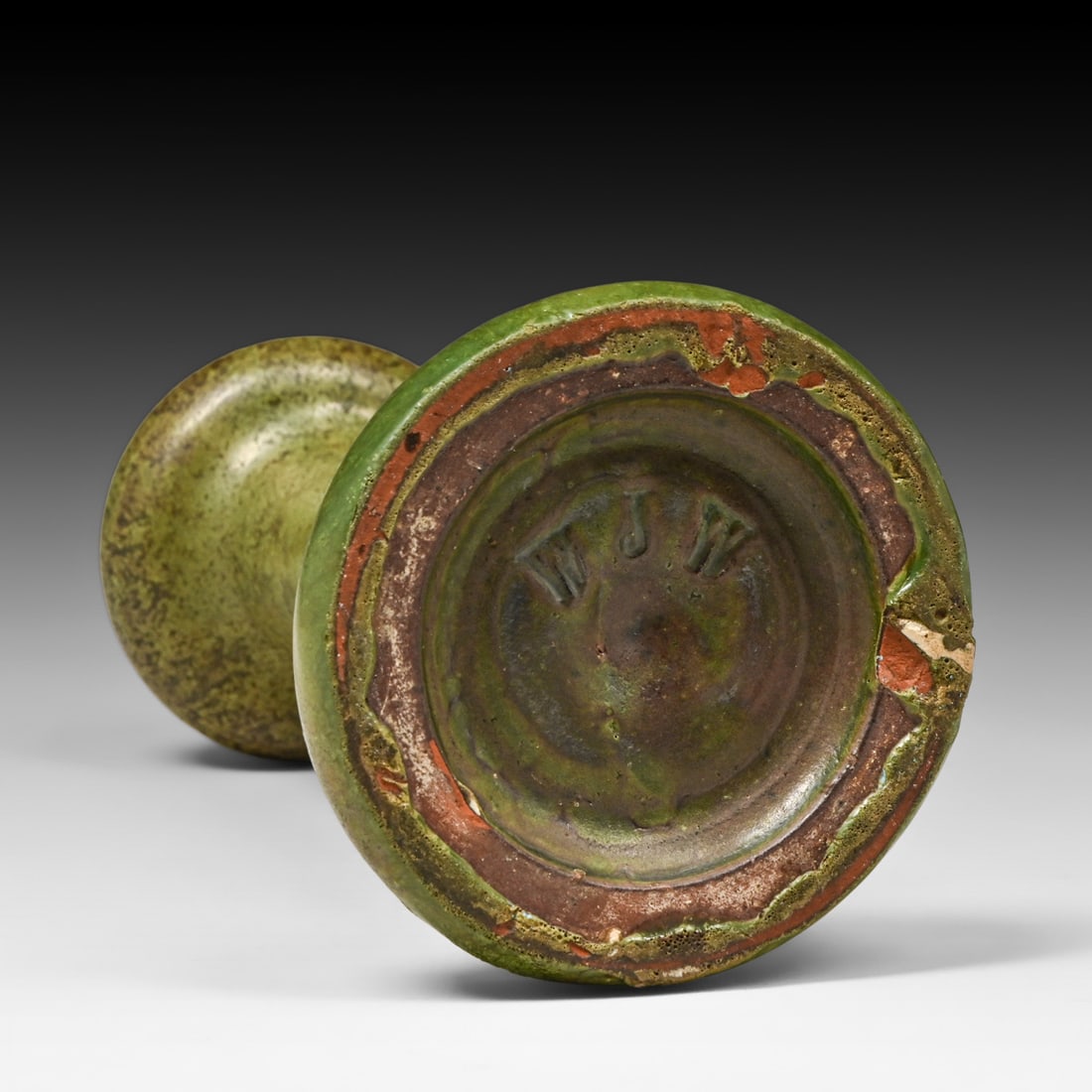 William J. Walley Pottery Matte Green Candlestick c1910 - 3