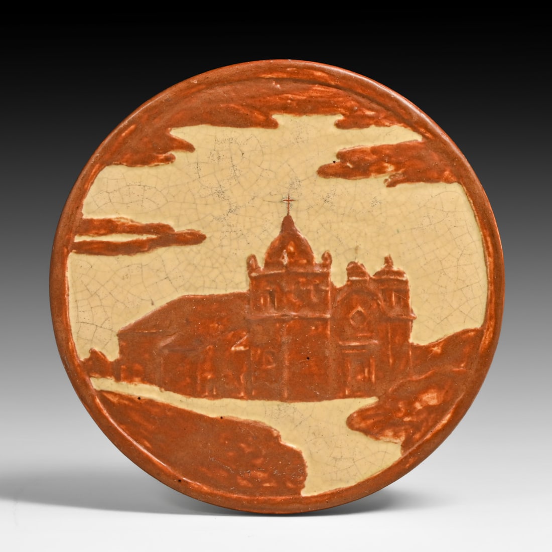 Walrich Pottery Carmel Mission Round Art Tile c1920s: Walrich Pottery Carmel Mission Round Art Tile c1920s. Signed. Perfect condition. 7"d FREE NATIONWIDE SHIPPING Free Nationwide Shipping within the lower 48 states for all purchases at our Two-Day