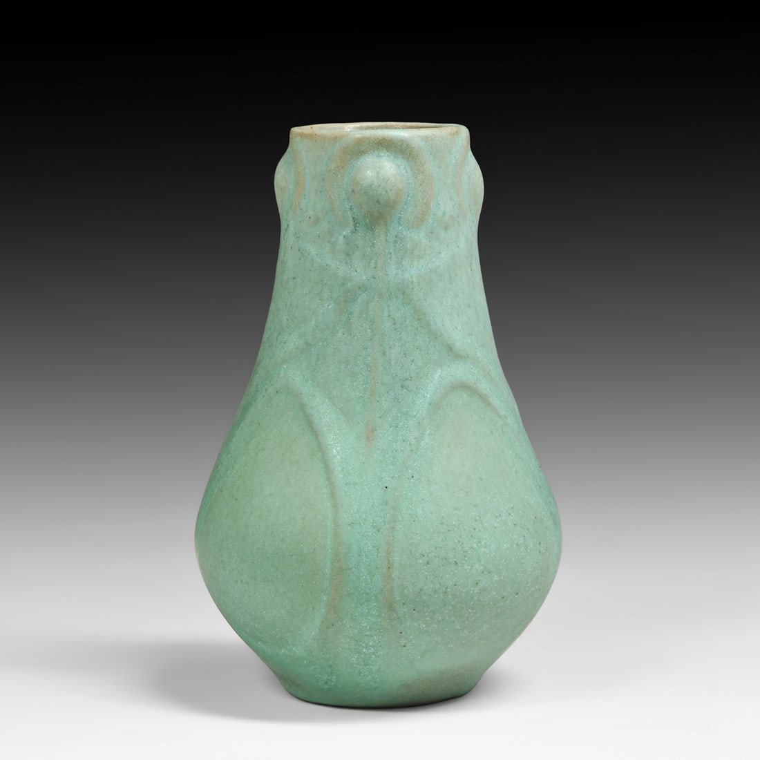 Van Briggle #3 Matte Turquoise Stylized Leaves Vase c1915: Van Briggle #3 Matte Turquoise Stylized Leaves Vase c1915. Signed. Perfect condition. 5.75"h x 3.25"d FREE NATIONWIDE SHIPPING Free Nationwide Shipping within the lower 48 states for all purchases at