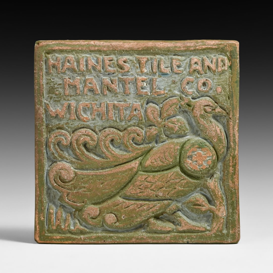 Batchelder - Los Angeles "Haines Tile & Mantel Co." Advertising Peacock Art Tile c1920s (1 of 4)