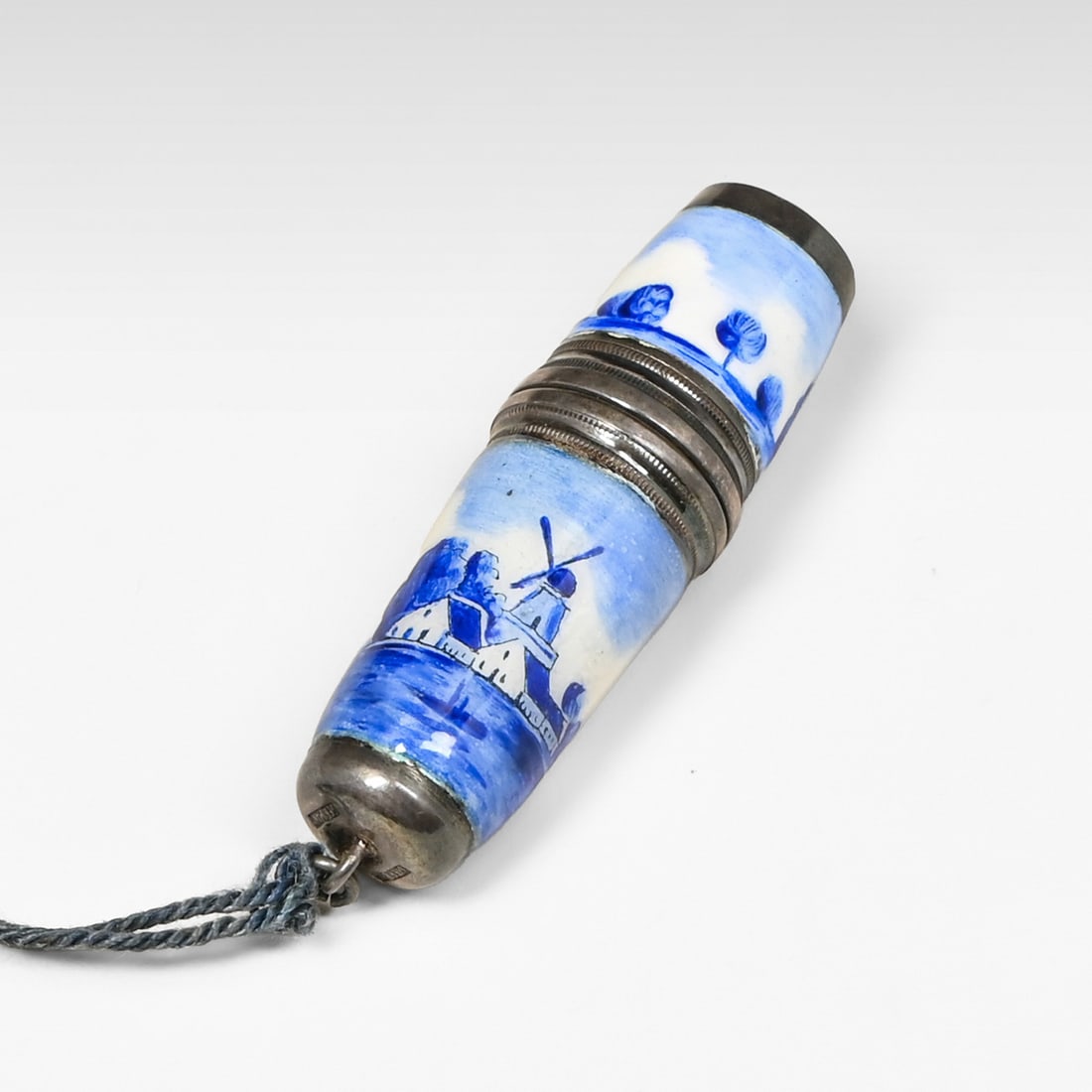 German Sterling Silver & Hand-Painted Enamel Sewing Etui c1910: German Sterling Silver & Hand-Painted Enamel Sewing Etui c1910. Stamped with the hallmarks "STERLING" and "GERMANY". Perfect condition. 5.5"h x 0.75"d FREE NATIONWIDE SHIPPING Free Nationwide