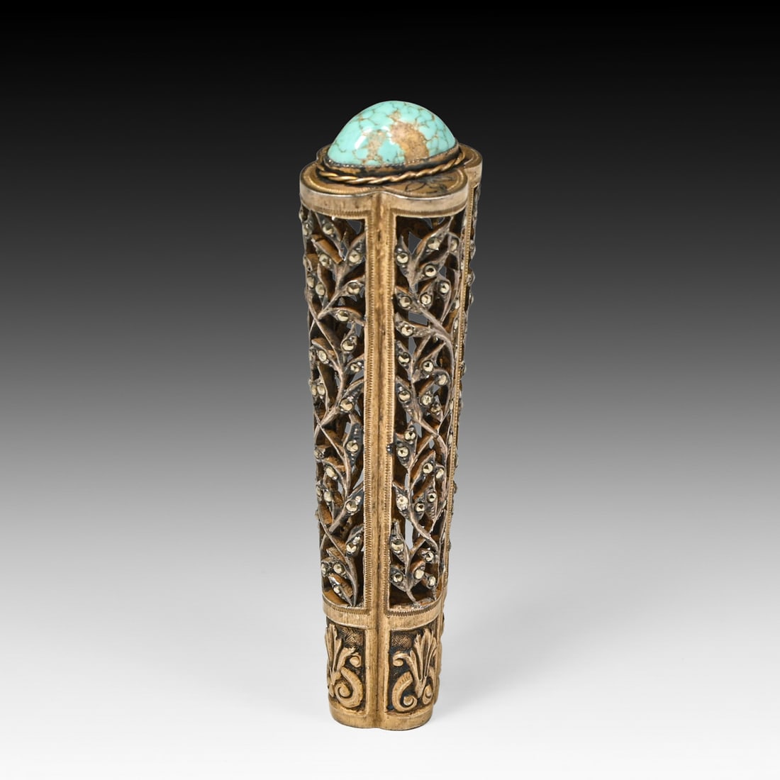 Austrian Gilt Silver, Turquoise & Marcasite Parasol Handle c1890: Austrian Gilt Silver, Turquoise & Marcasite Parasol Handle c1890. Obviously, this is just the handle and it is in excellent condition. 3.75" x 1"d FREE NATIONWIDE SHIPPING Free Nationwide Shipping