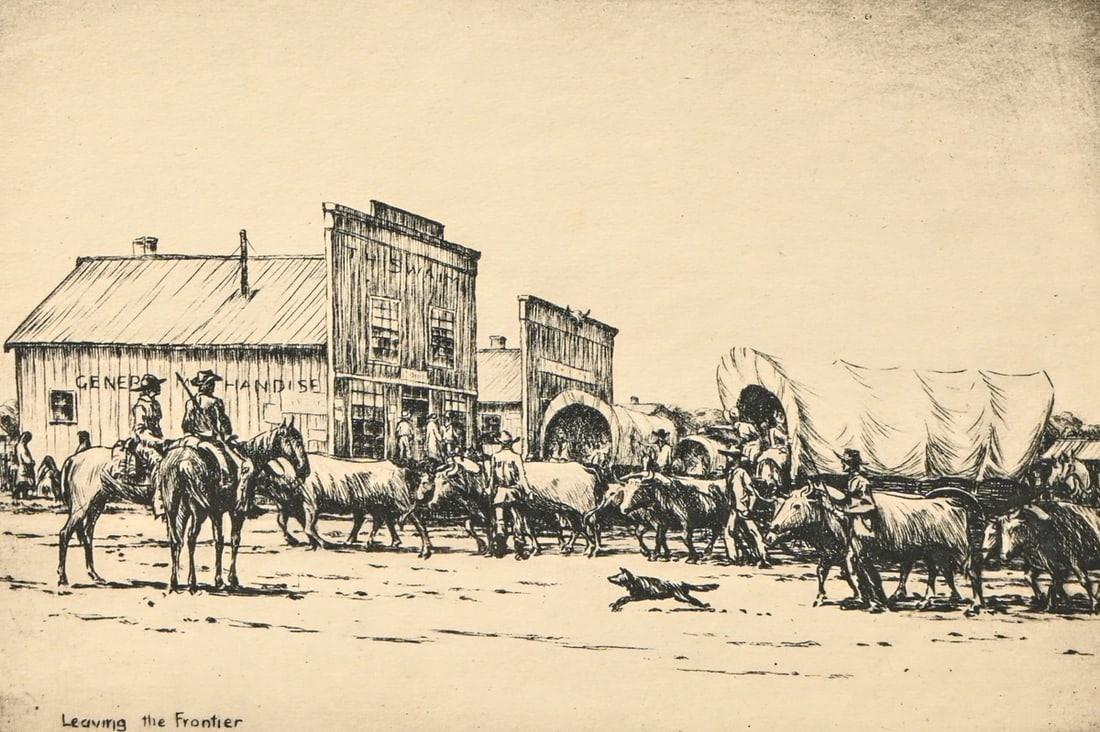 Hans Kleiber "Leaving the Frontier" Etching c1930 - 2