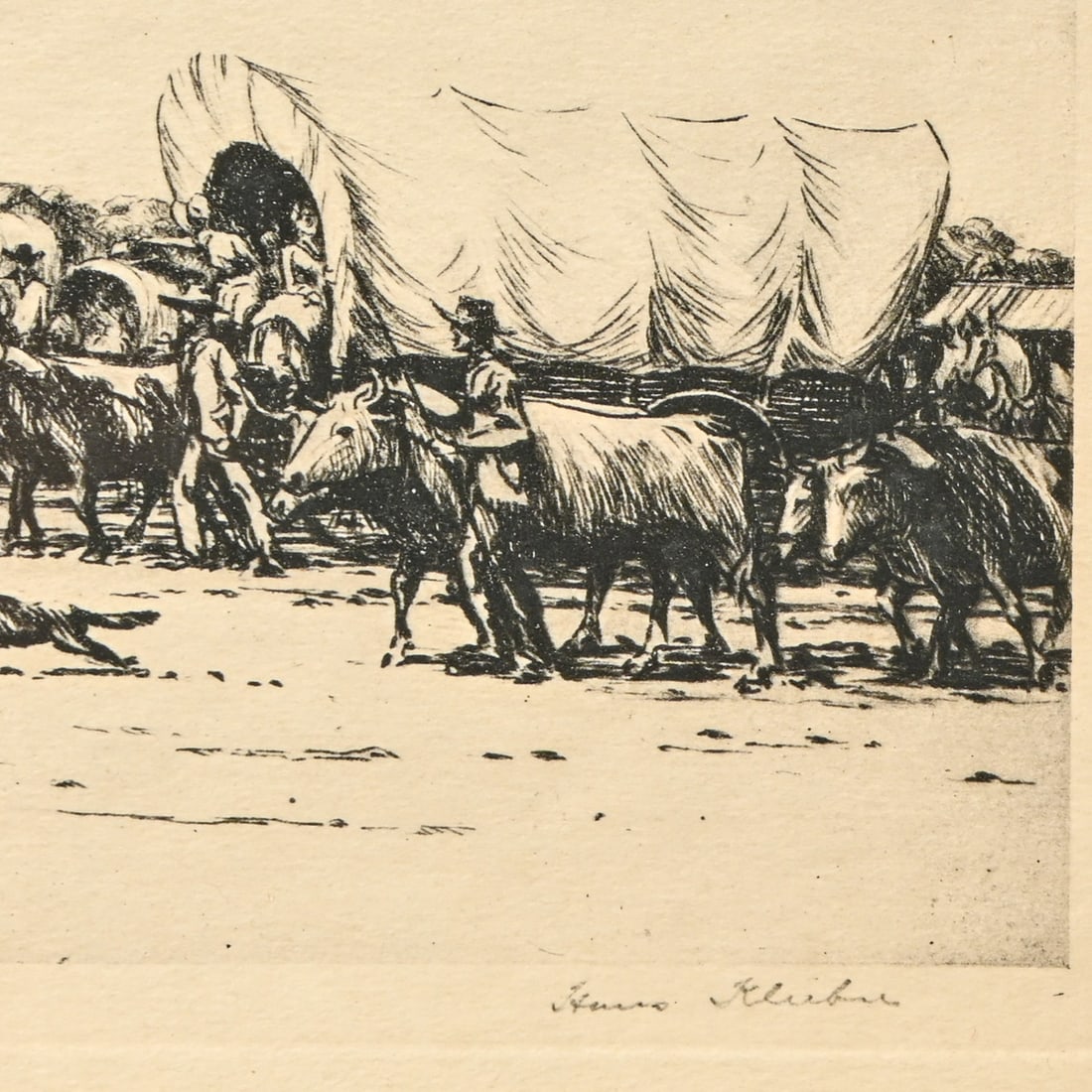 Hans Kleiber "Leaving the Frontier" Etching c1930 - 4