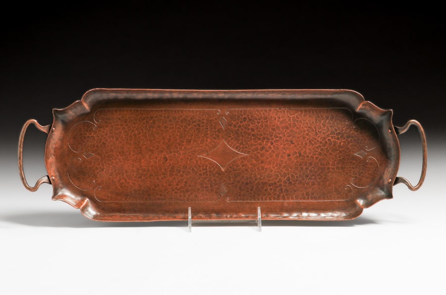Craftsman Studios - Laguna Beach, CA Hammered Copper Two-Handled Tray c1930 (1 of 7)