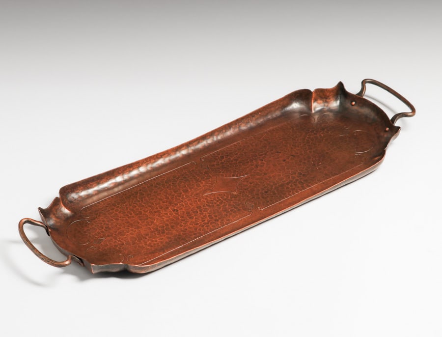 Craftsman Studios - Laguna Beach, CA Hammered Copper Two-Handled Tray c1930 - 3