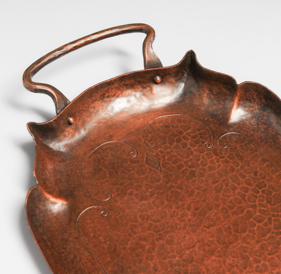 Craftsman Studios - Laguna Beach, CA Hammered Copper Two-Handled Tray c1930 - 4