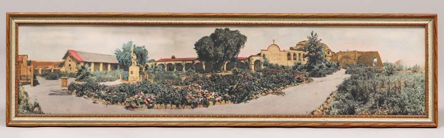 Vintage Mission San Juan Capistrano Panorama Tinted Photo c1920: Vintage Mission San Juan Capistrano Panorama Tinted Photo c1920. Unsigned. Excellent condition. 8"h x 34"w. Original frame 9.5"h x 36"w FREE NATIONWIDE SHIPPING Free Nationwide Shipping within the