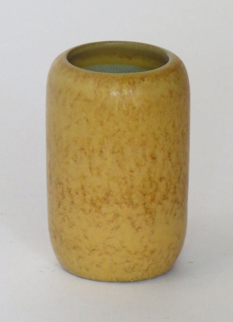 Marblehead Matte Brown Vase: Marblehead Pottery small cylinder vase with a speckled matte brown glaze. Glazed over mark. 3.25"h x 2"d. Shipping: We box and ship ourselves, to keep shipping costs low. We do not use a packaging ser