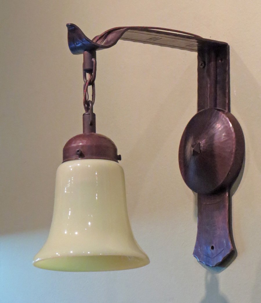 Pr Michael Adams Sconces: Pr Michael Adams Sconces with Uranium Glass Shades 10.5"h x 10"depth x 5"d