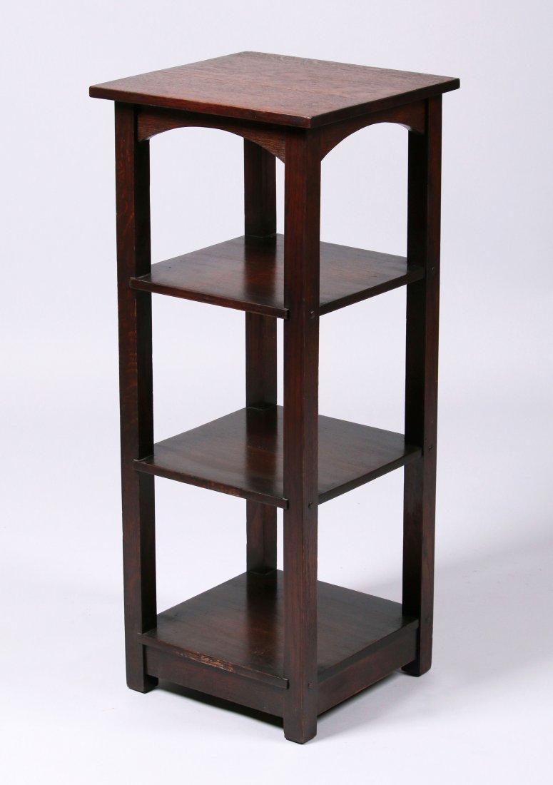 Lakeside Crafts Shop Square Bookshelf: Lakeside Crafts Shop square bookshelf. Signed with partial paper label. Original finish. 36"h x 15" square. This lot is being sold to benefit The Dirk van Erp Foundation. We box and ship ourselves, to