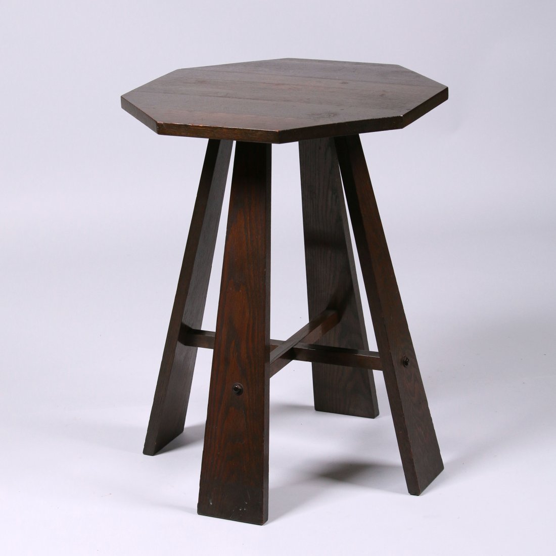 Payne Furniture Co Octagonal Ash Lamp Table: Payne Furniture Co Boston octagonal ash lamp table. Signed with paper label under top. Excellent original finish. 26"h x 20"d. This lot is being sold to benefit The Dirk van Erp Foundation. We box and