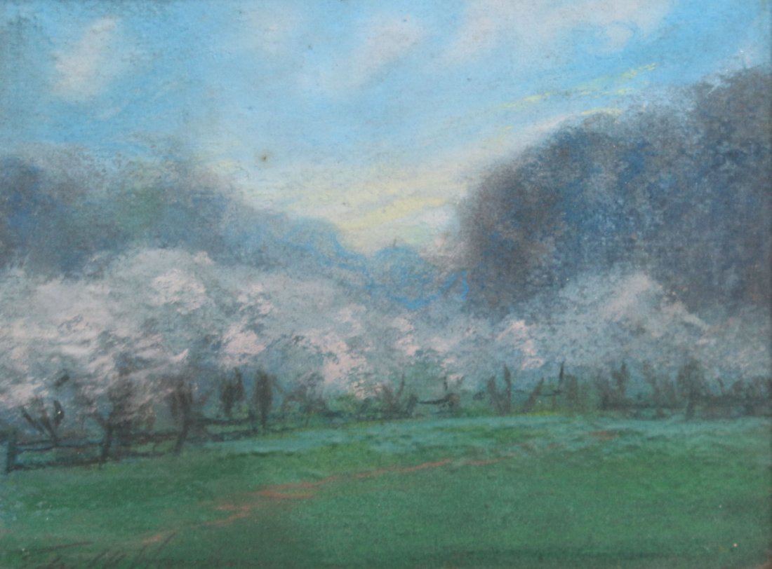 Edward Mack Curtis Hawkins Pastel: Edward Mack Curtis Hawkins pastel "Normandy Apples." Exhibited 1909. 7"h x 9"w. Original frame 8.75"h x 11"w.