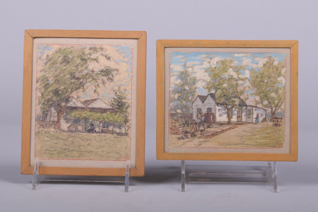 Two John Henry Ramm Small Sketches: Two John Henry Ramm small sketches. "Home J.H. Ramm SF 1903 Artist Sketch" and "Frontier Woodpile J.H. Ramm SF 1903 Artist Sketch". Each measures 5"h x 5.75"w.
