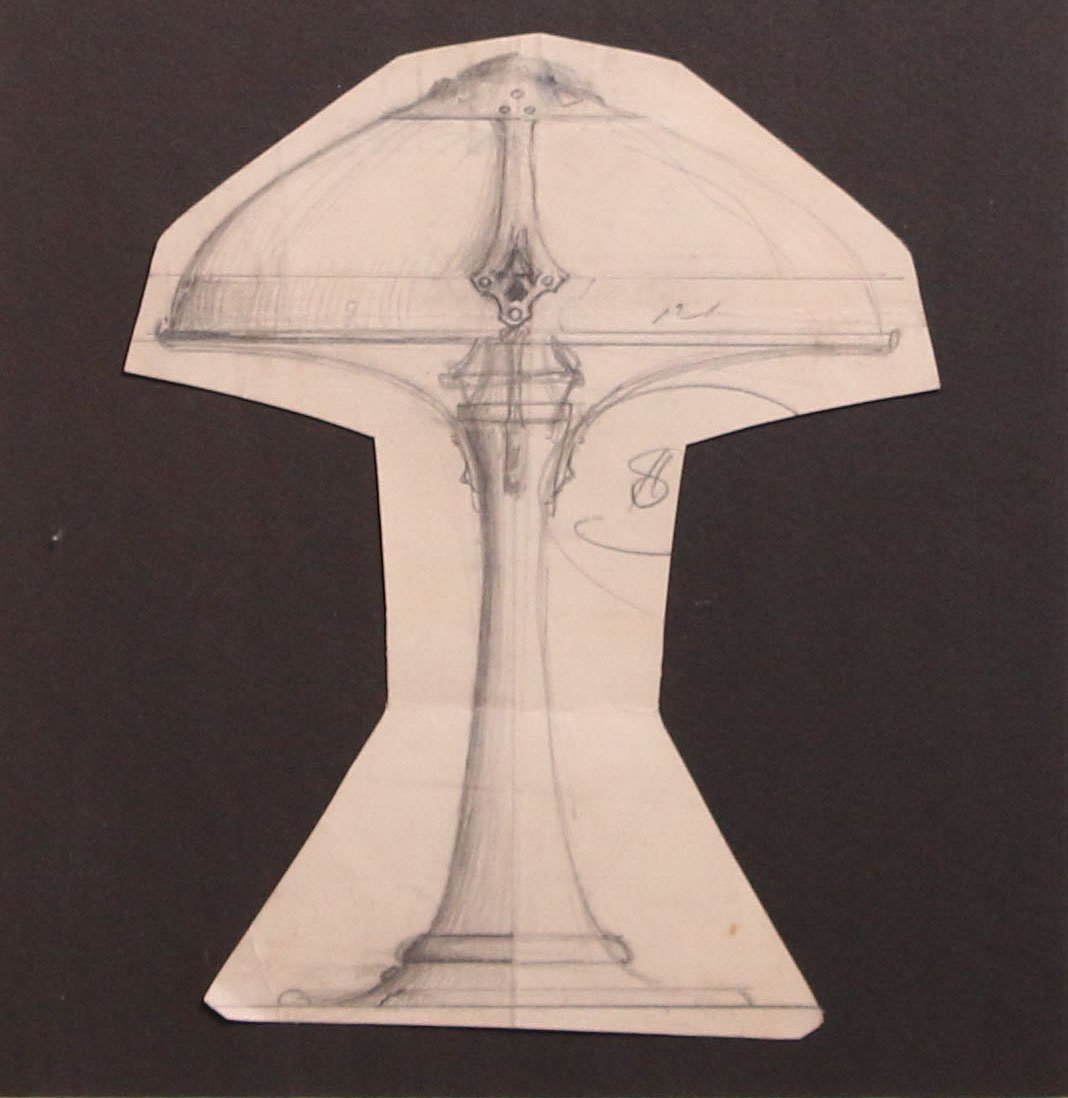 Original Renderings of Dirk van Erp Lamps: Original renderings of two Dirk van Erp lamps done as pencil drawings. Unsigned. Framed by The Annex Galleries Santa Rosa dated 6/12/90. Frame 26.75"h x 15.75"w. This lot is being sold to benefit The