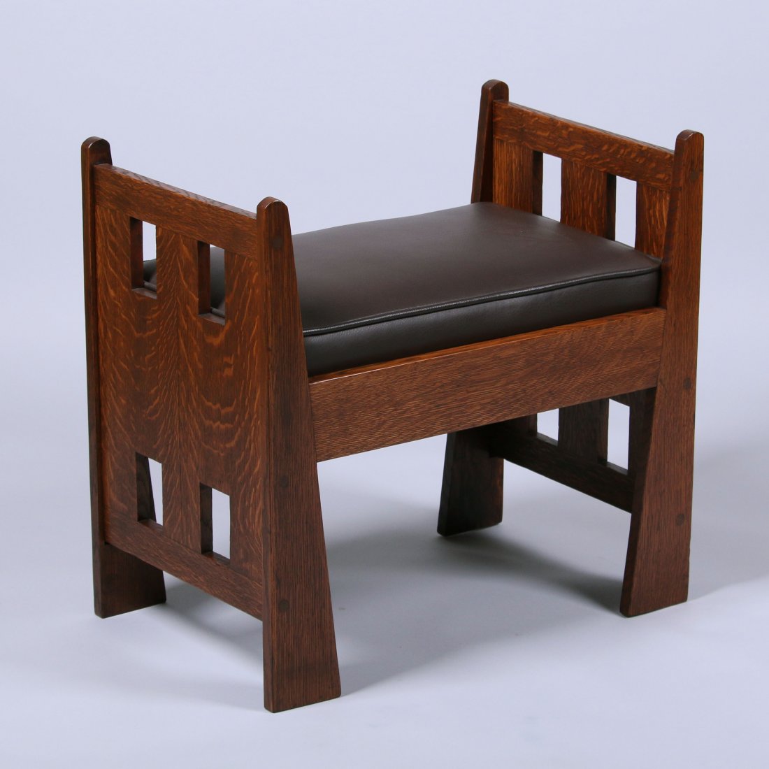 Grand Rapids Cutout Window Seat: Grand Rapids cutout window seat. Refinished. Unsigned. 25.5"h x 26.25"w x 17"d.