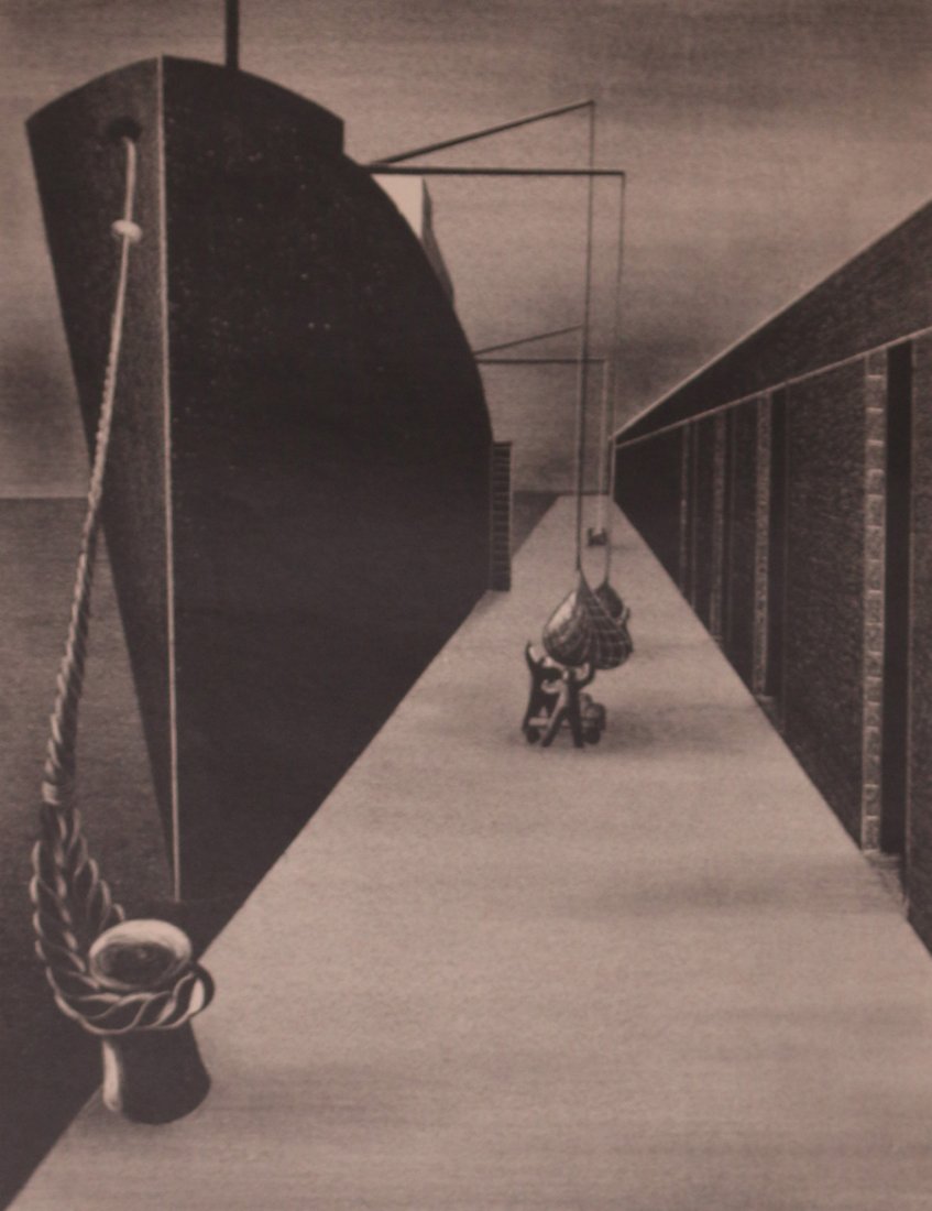 Herman Volz WPA era Litho of Ship & Dockworkers (1 of 3)