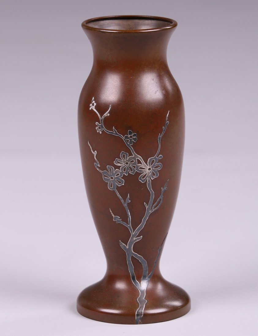 Silvercrest Sterling on Bronze Vase: Silvercrest sterling on bronze vase. Signed. Excellent original patina. 10"h x 4"d. We box and ship to keep costs low. We do not use a packaging service, unless the costumer prefers us to use them. We