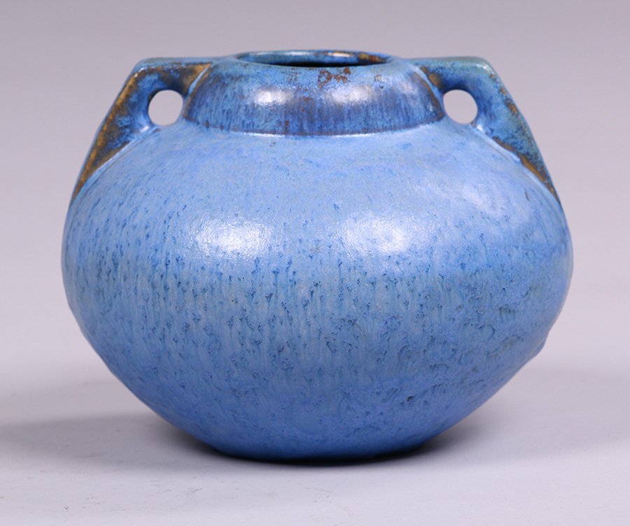 Fulper 2-Handle Matte Blue Vase (1 of 3)