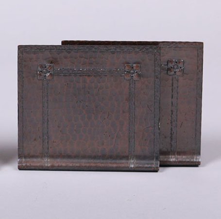 Roycroft Hammered Copper Bookends with Square Flowers (1 of 1)