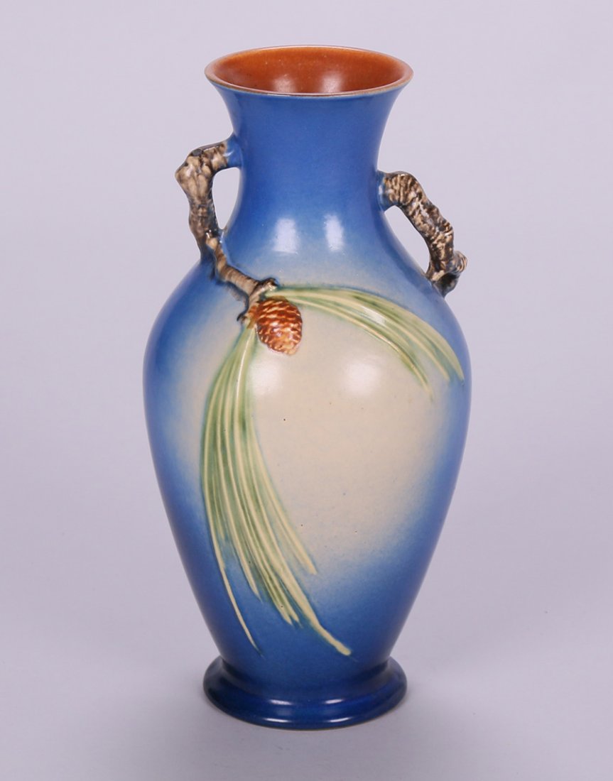 Large Roseville Blue Pinecone TwoHandled Vase 5815