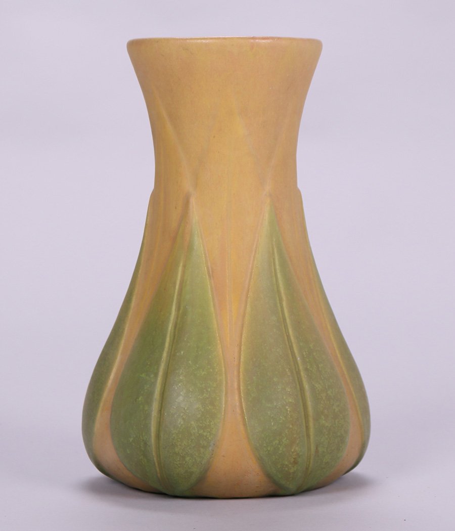 Rosevillle Early Velmoss Tall Yellow Vase (1 of 3)