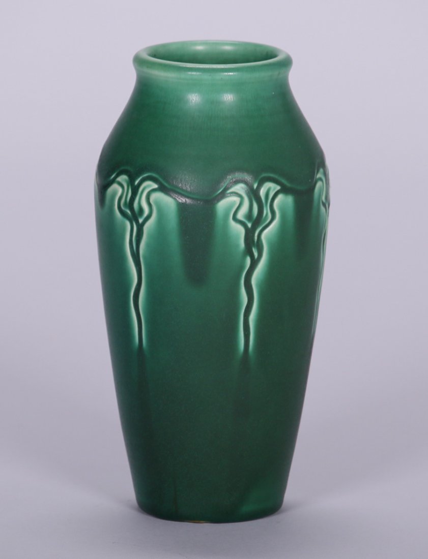 Rookwood 1903 Matte Green Vase: Rookwood 1903 matte green "Z" series vase. 8 3/8"h x 4"d. 5% of this lot will benefit The Dirk van Erp Foundation. We box and ship ourselves, to keep shipping costs low. We do not use a packaging serv