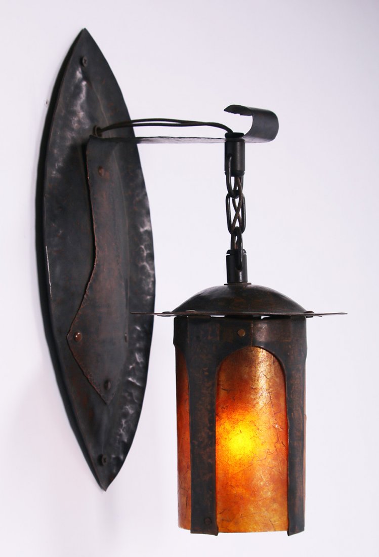 Arts & Crafts Hammered Copper & Mica Lantern Sconce (1 of 2)