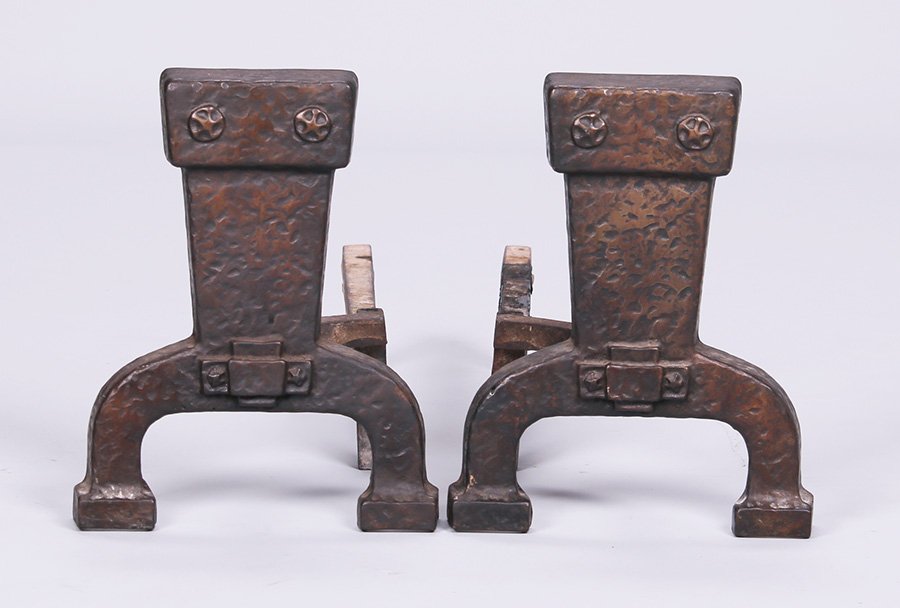 Pair of Cahill Arts & Crafts Iron Andirons (1 of 3)