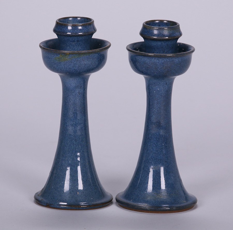 Pair of Contemporary Jugtown Pottery Candlesticks c1990 (1 of 2)