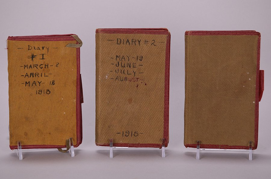 Lot of 3 Diaries WWI Maurice Robinau 1918: Lot of 3 personal diaries from the front lines of WWI in France and Germany from Maurice Robineau, Adelaide Robineau's son. They start in March of 1918 and end just as Germany is about to surrender in
