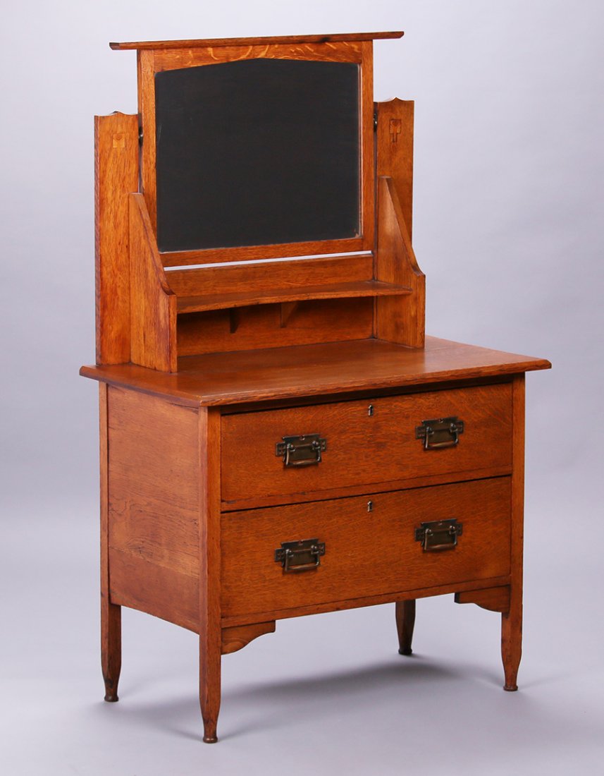 English Arts & Crafts Inlaid Dresser with Mirror (1 of 3)