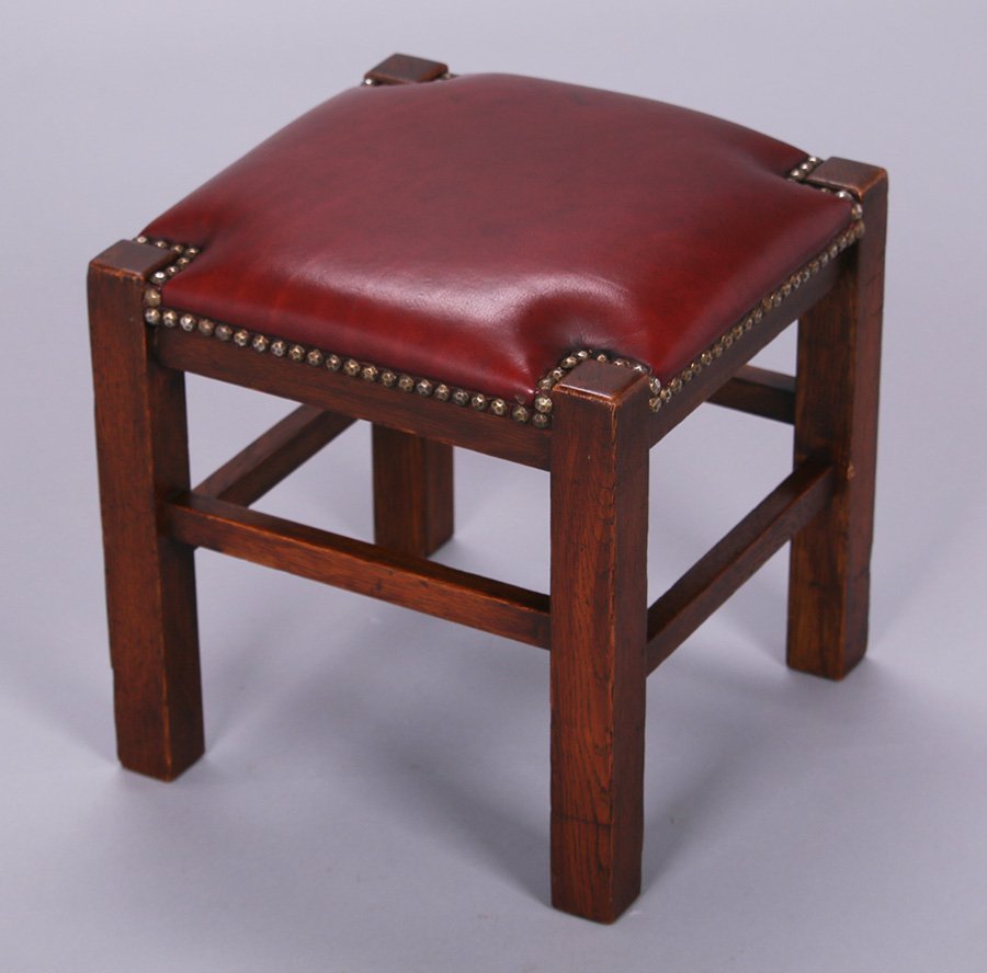 Lifetime Furniture Co Small Square Footstool: Lifetime Furniture Co small square footstool. Signed. Original finish. 13"h x 12.5"sq. We box and ship ourselves, to keep shipping costs low. We do not use a packaging service, unless the customer pre