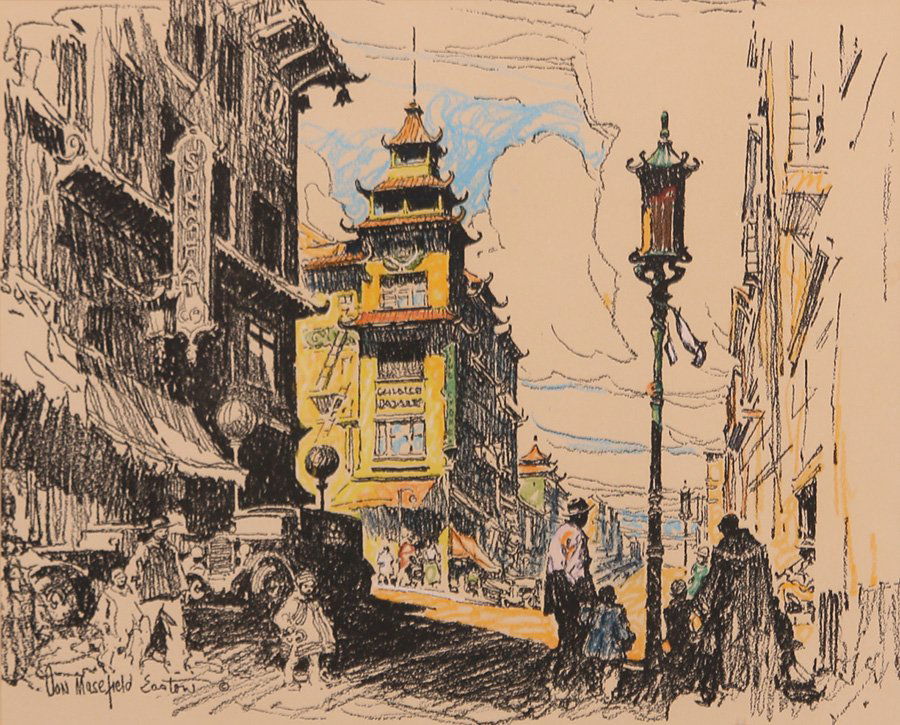 Donald Easton Hand-Colored Litho of Chinatown (1 of 4)
