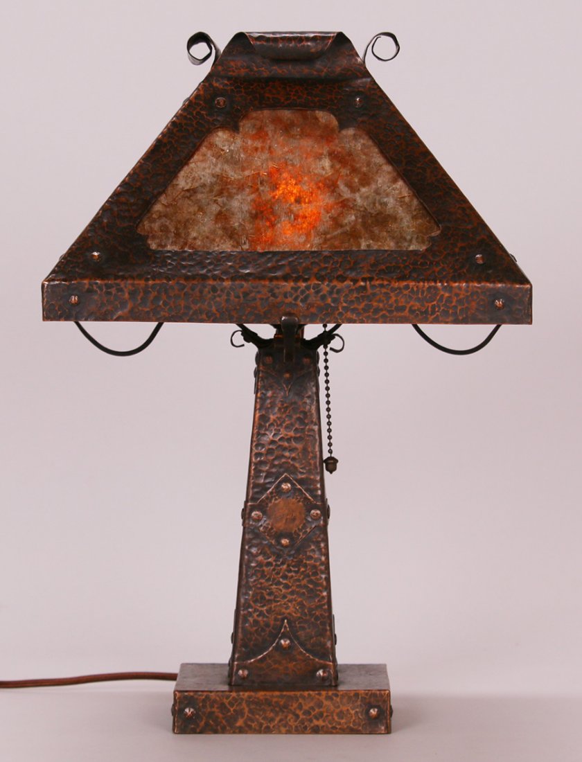 Arts & Crafts Hammered Copper Square Lamp c1910 (1 of 4)