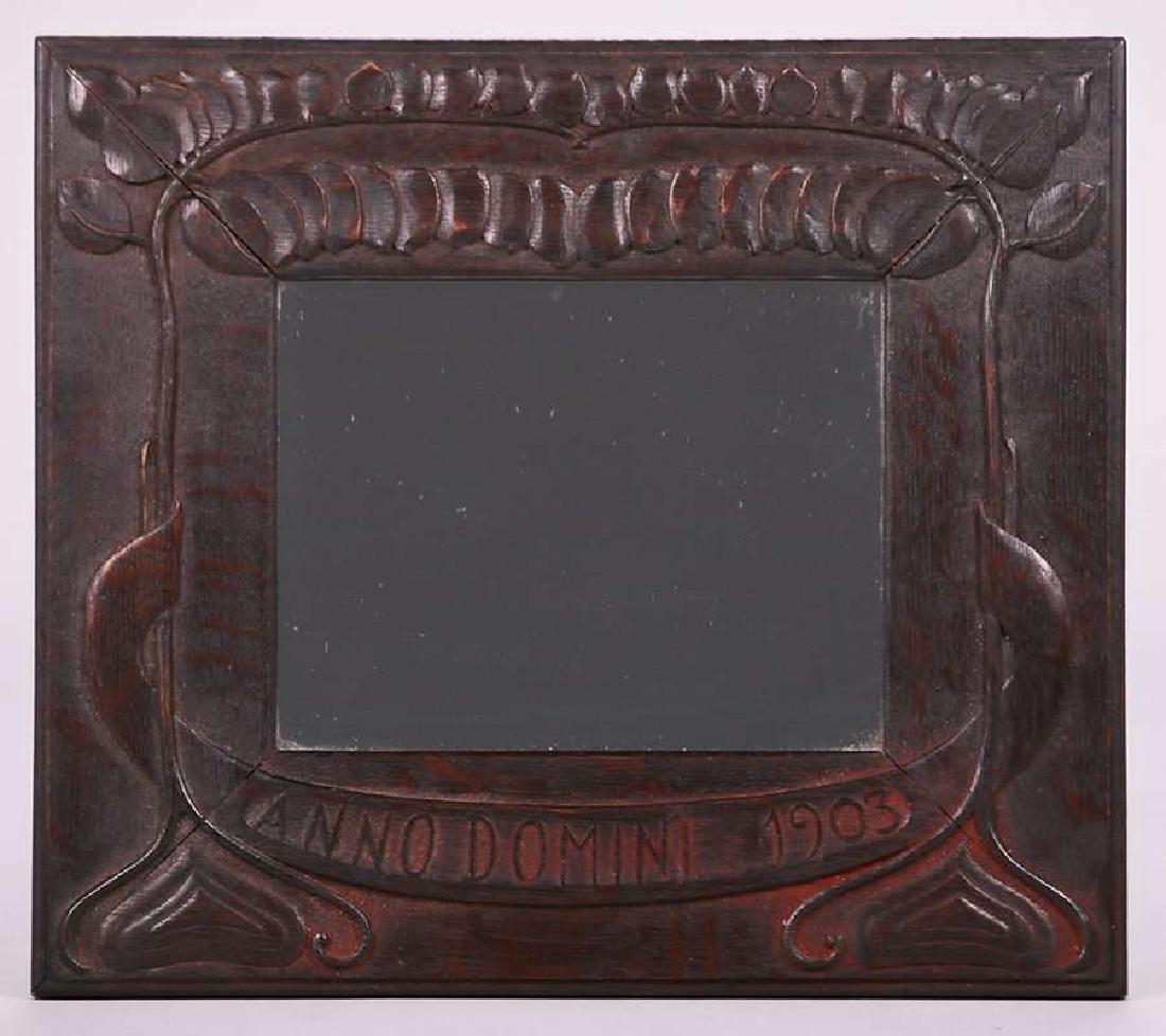 Arts & Crafts Hand-Carved Oak Framed Mirror 1903 (1 of 2)
