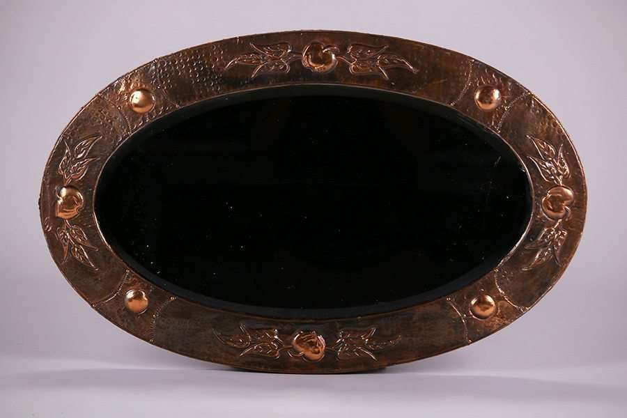 English Arts & Crafts Hammered Copper Oval Mirror (1 of 1)