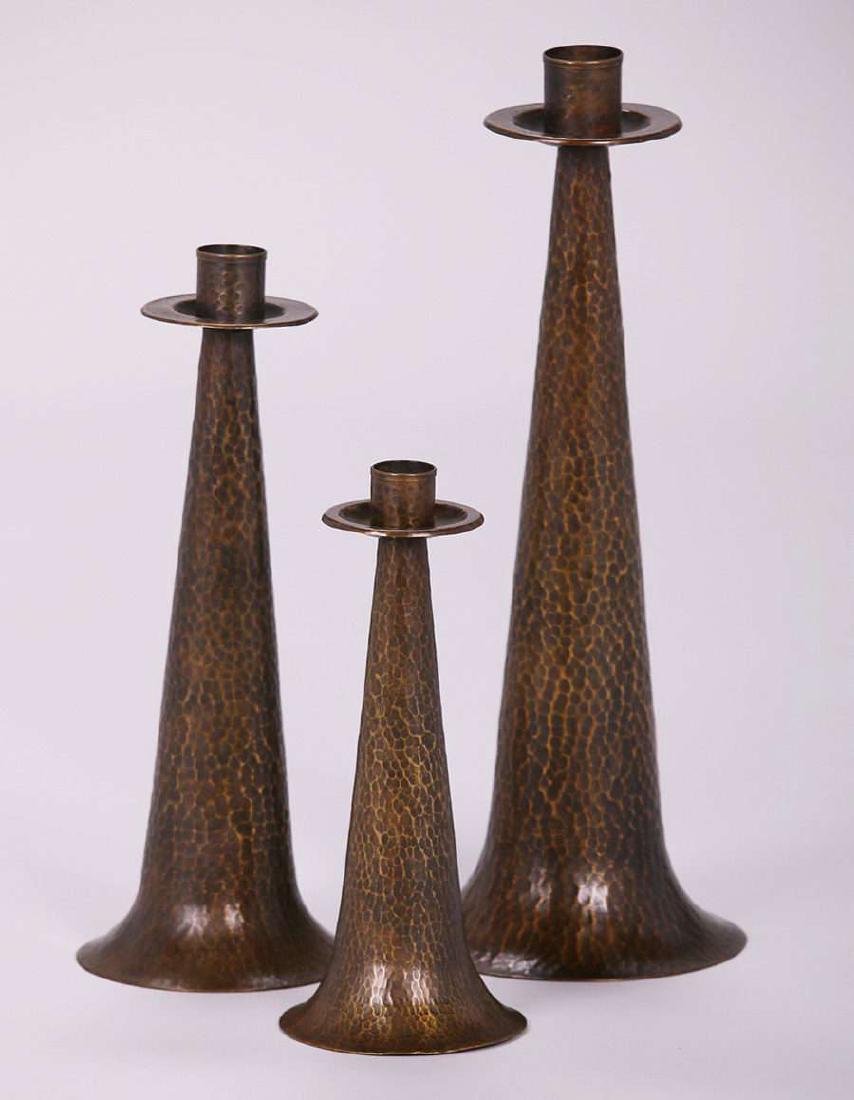 Group of 3 Arts & Crafts Hammered Copper Candlesticks (1 of 3)