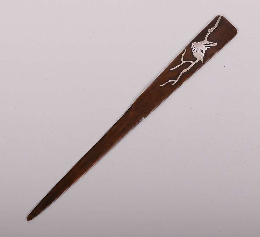 Heintz Sterling on Bronze Letter Opener: Heintz sterling on bronze letter opener. Unsigned. Excellent new patina. 8.25"We box and ship ourselves, to keep shipping costs low. We do not use a packaging service, unless the customer prefers us t